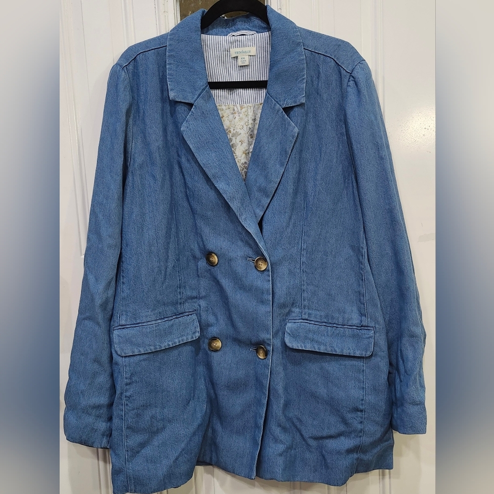Sundance Oakley Blue Lyocell Light Wash Denim Jacket Blazer Women's Size XXL